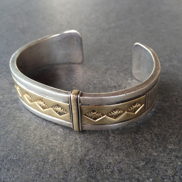 Herbert Begaye Jewelry - Vintage Southwest Sterling and 14K Gold Bracelet